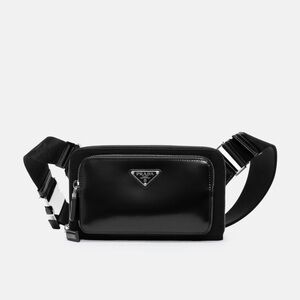 Prada Soft Calf Leather Bandoliera Belt Bag Black Crossbody Waist Bag